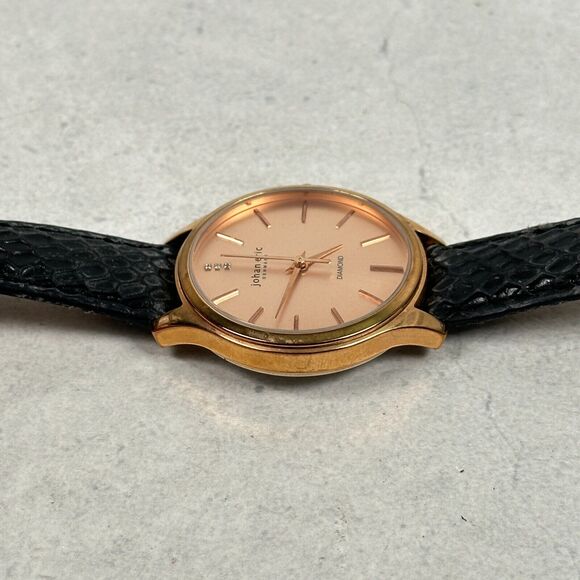 Johan Eric Watch Womens 35mm Gold Tone Black Band Diamond Quartz New Battery - Picture 2 of 12